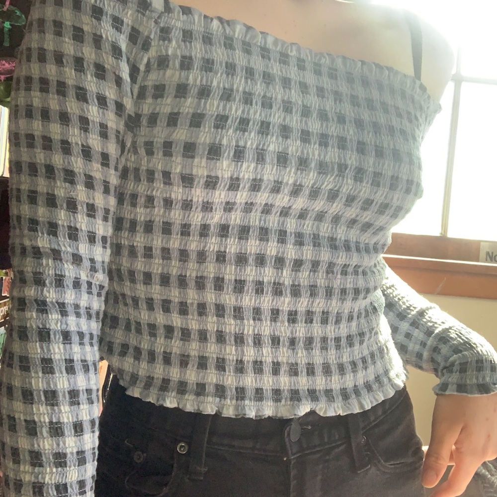 Wild fable off shoulder plaid long sleeve
